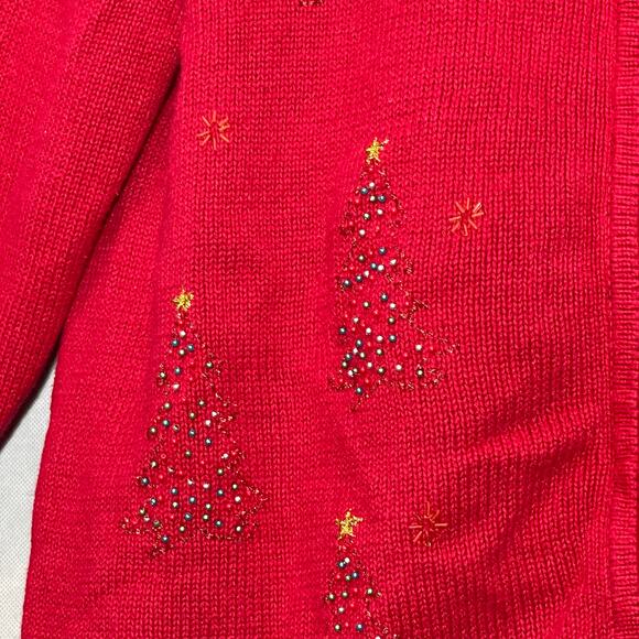 Y2K Croft & Barrow Golden Bead Christmas Trees Ugly Holiday Cardigan Sweater XL - Picture 3 of 5